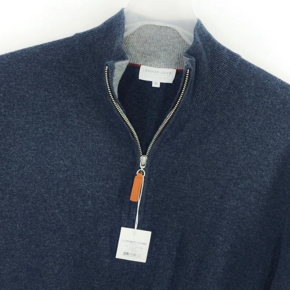 NEW Lorenzo Uomo 1/4 Zip Sweater Men's XL Merino Wool Cashmere Blend Blue NWT - Picture 1 of 9